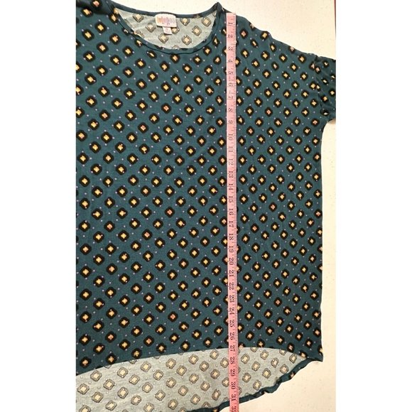 LuLaRoe Geometric Floral Pattern Oversized T-Shirt Teal Diamond Print Stretch M - Picture 6 of 7